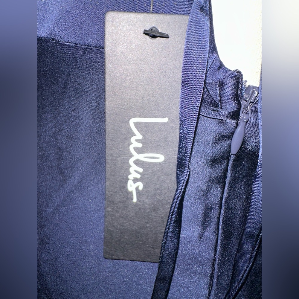 Lulus Stylish Grace Navy Blue Lace Up Ruffled Backless Maxi Formal Dress S, NEW - Picture 2 of 14